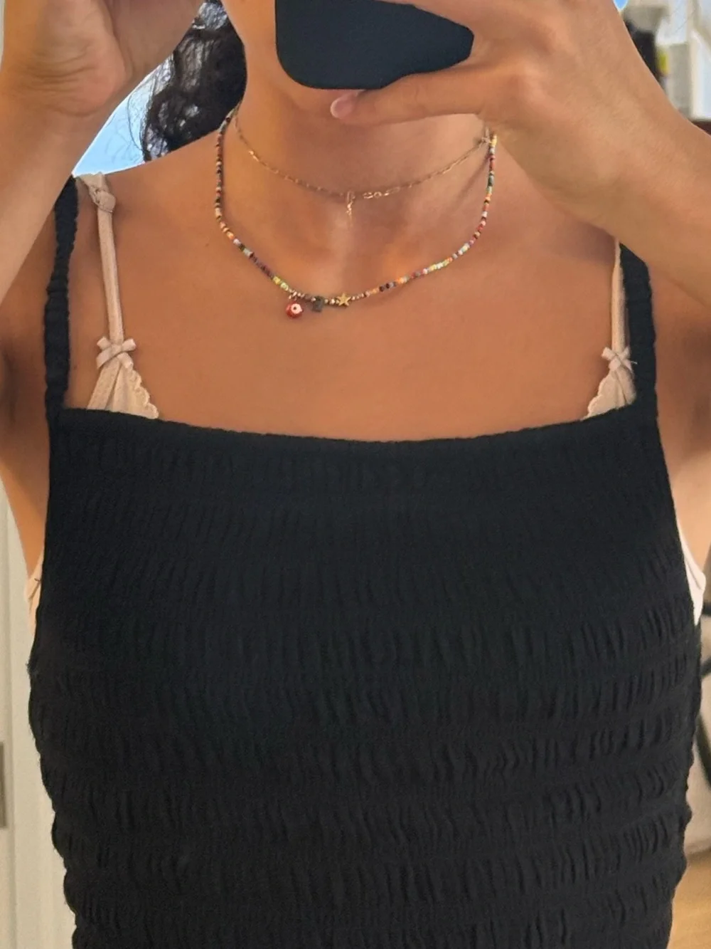 Toteme Black Smocked Square-Neck Tank